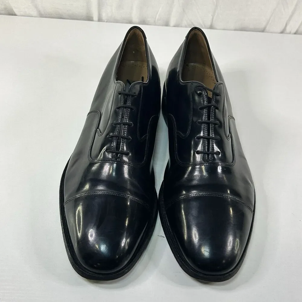 JOHNSTON MURPHY MENS SHOES 12D BLACK CAP TOE OXFORD OPTIMA/MELTON